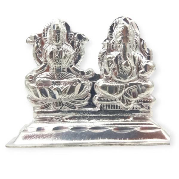 Elegant Godess Lakshmi and Lord Ganpati Silver Idol